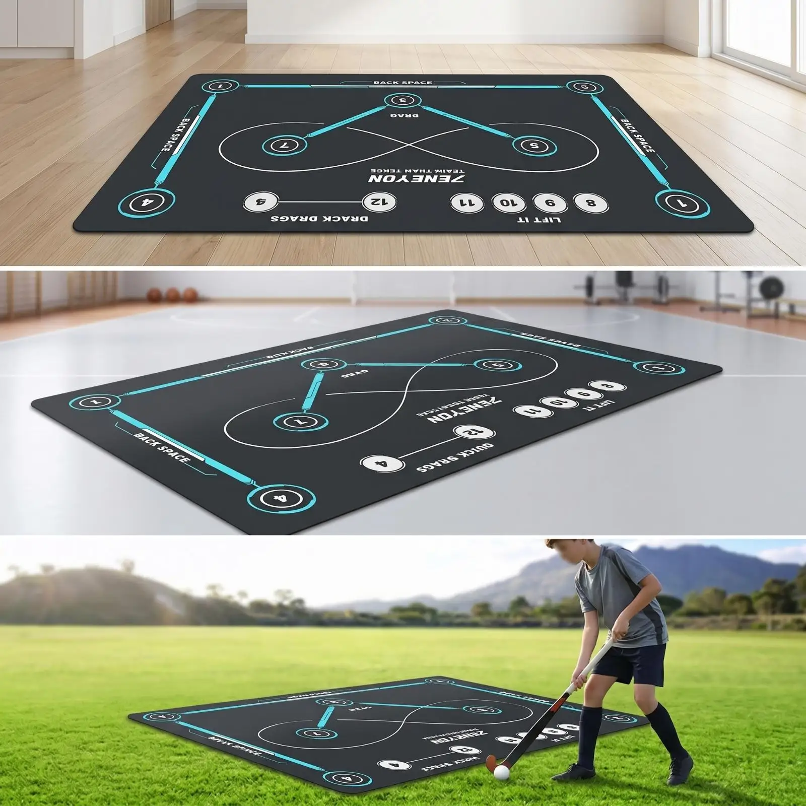 Portable Diatom Mud Sports Floor Pad Multiuse Hockey Practice Mat with Curved Paths for Garage