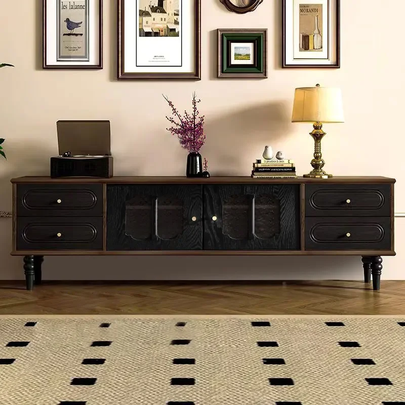 

FG10*French retro solid wood TV cabinet antique storage floor American living room home