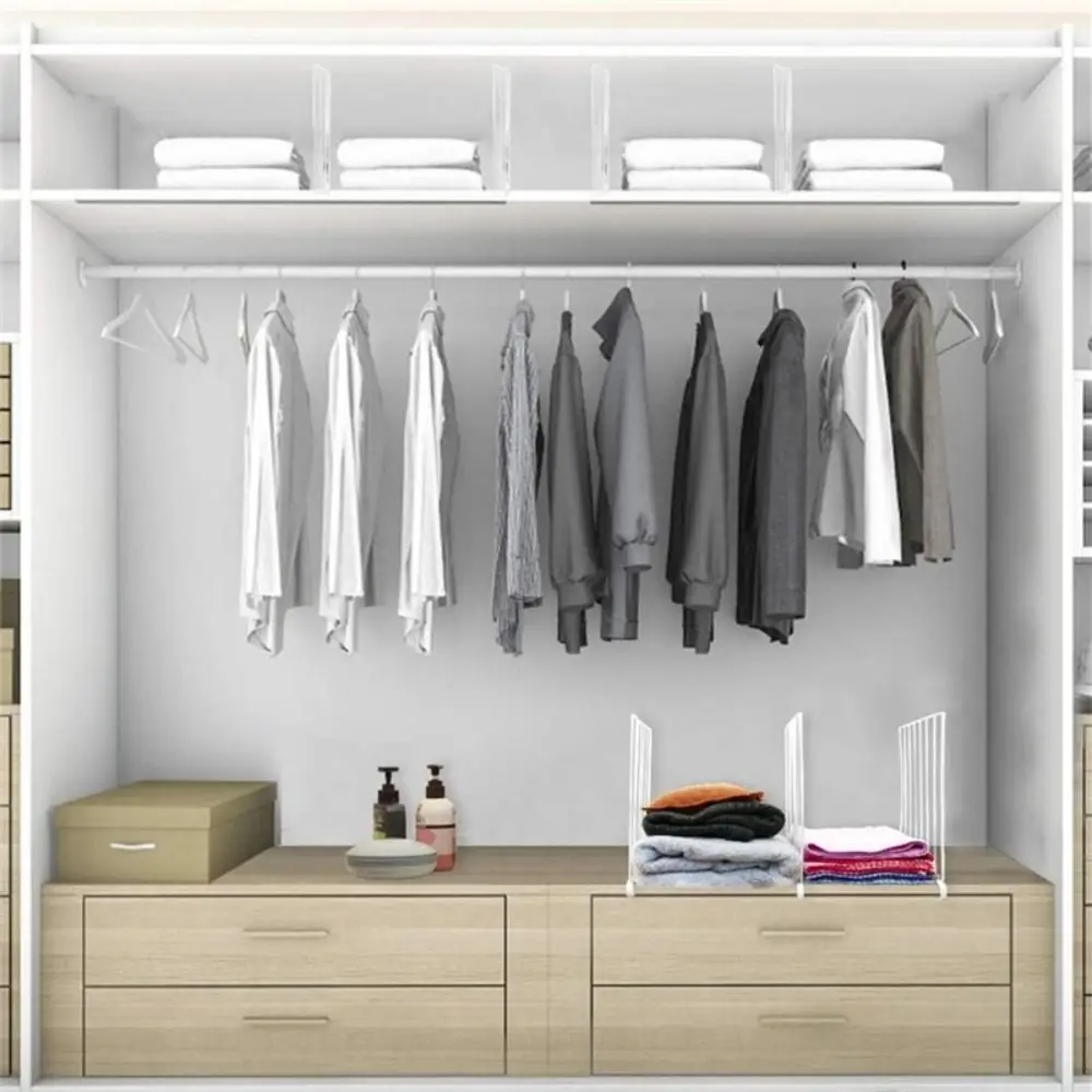 Space Saving Metal Closet Divider White Moveable Clamp Wardrobe Divider Easy Install No Tools Closet Partition For Clothes