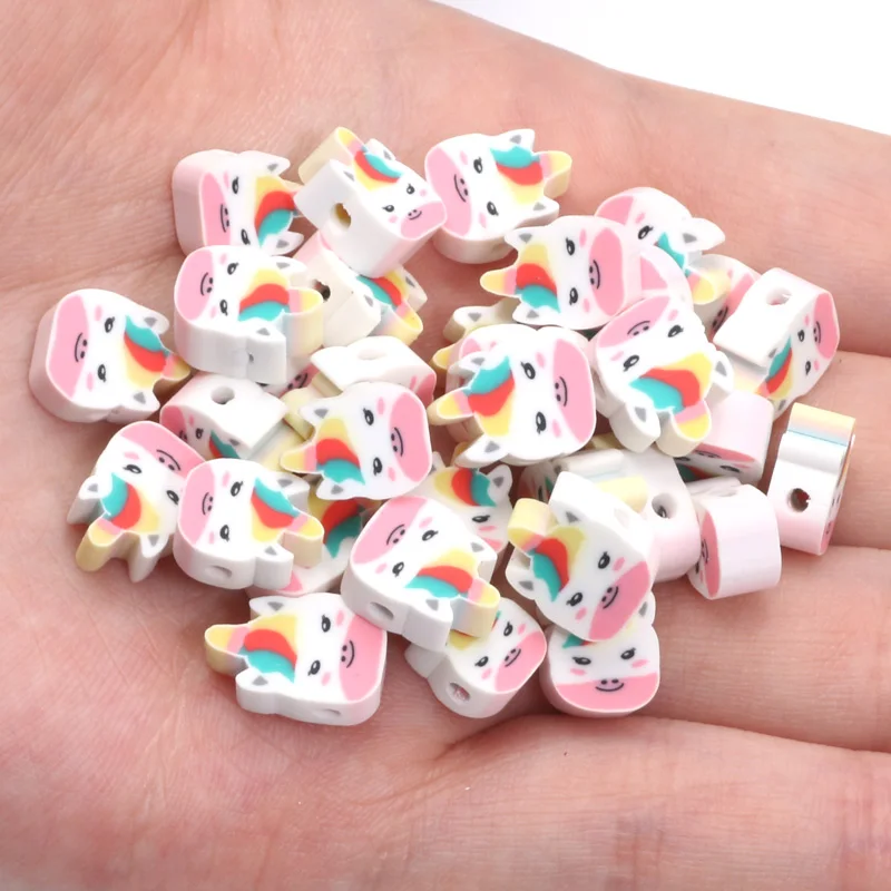 20/50/100pcs Cartoon Unicorn Beads Polymer Clay Spacer Beads For Diy Phone Chain Bracelet Necklace Jewelry Making Accessories