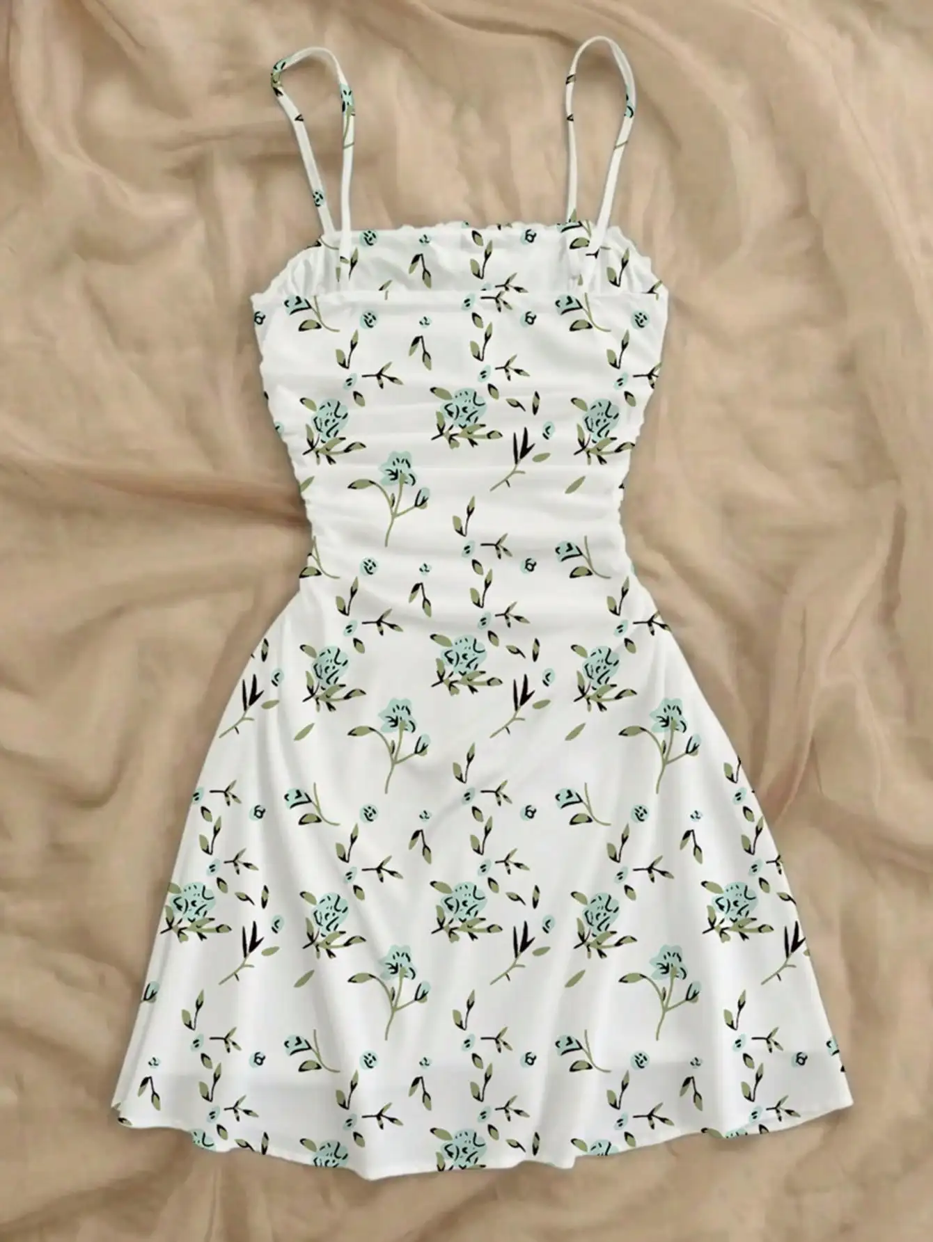 Kinder-Rockkleid mit Blattmuster, A-Linien-Schnitt, lässig, bequem, mit einem Kragen, als Oberteil getragen, mit Falten in der Taille, mittellanger Rock für Mädchen. – Detail 4