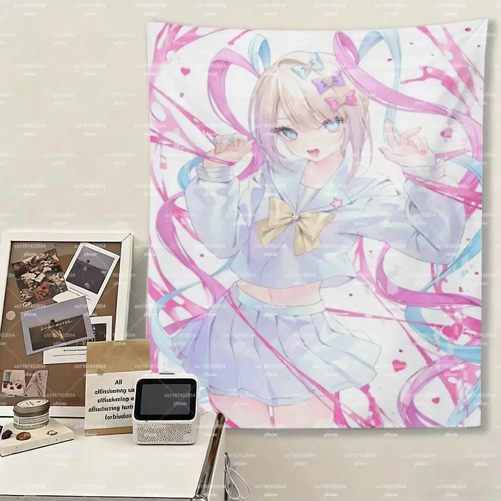 Kawaii Anime Girl Wandteppich, Pastellrosa & Blau Y2K Ästhetischer Wandbehang, Weicher Polyester Schlafzimmer- & Wohnheim-Dekor, Niedlicher Matrose