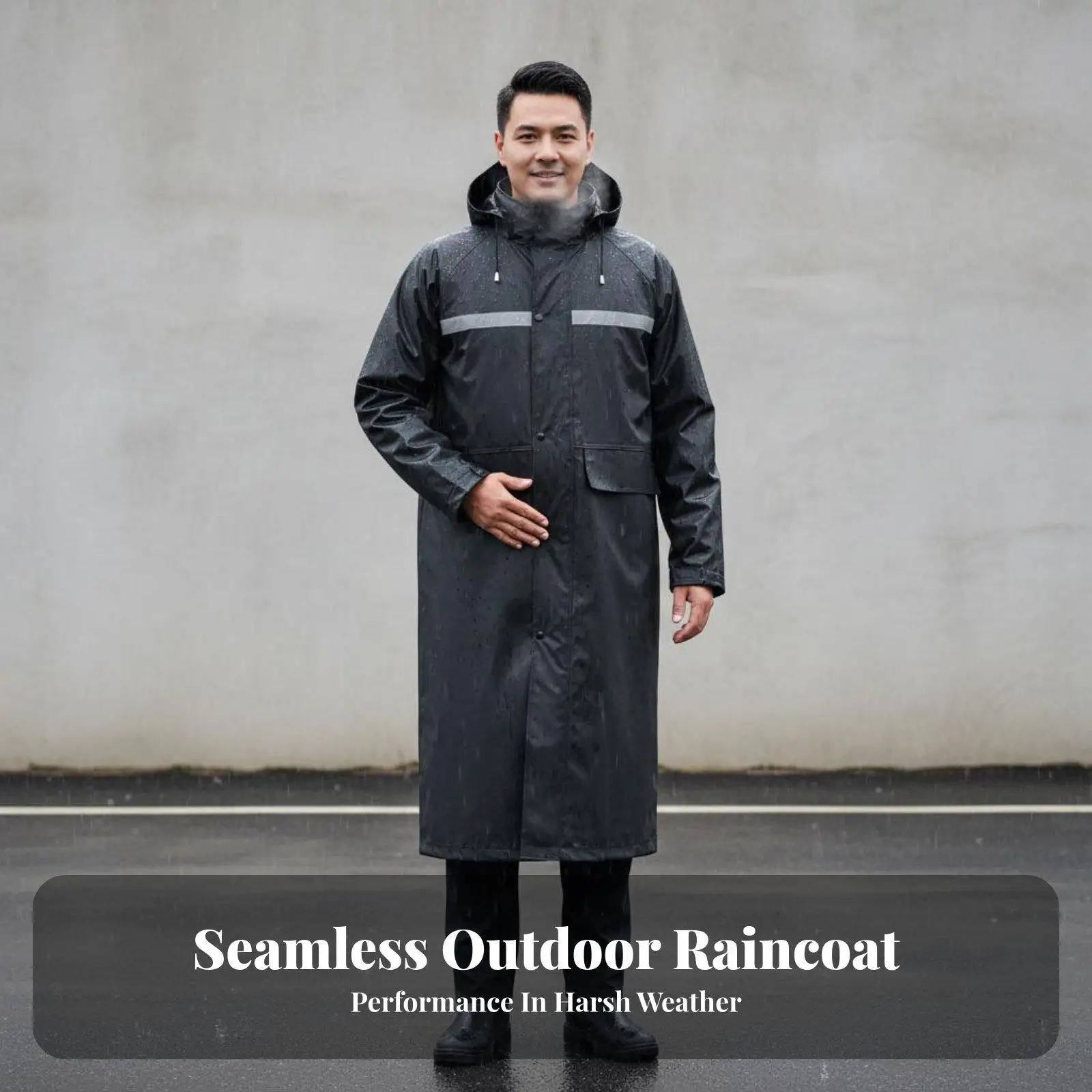 Waterproof Oxford Rain Slicker with High Visibility Strips for Night Work Hiking Camping Long Coat for Rain