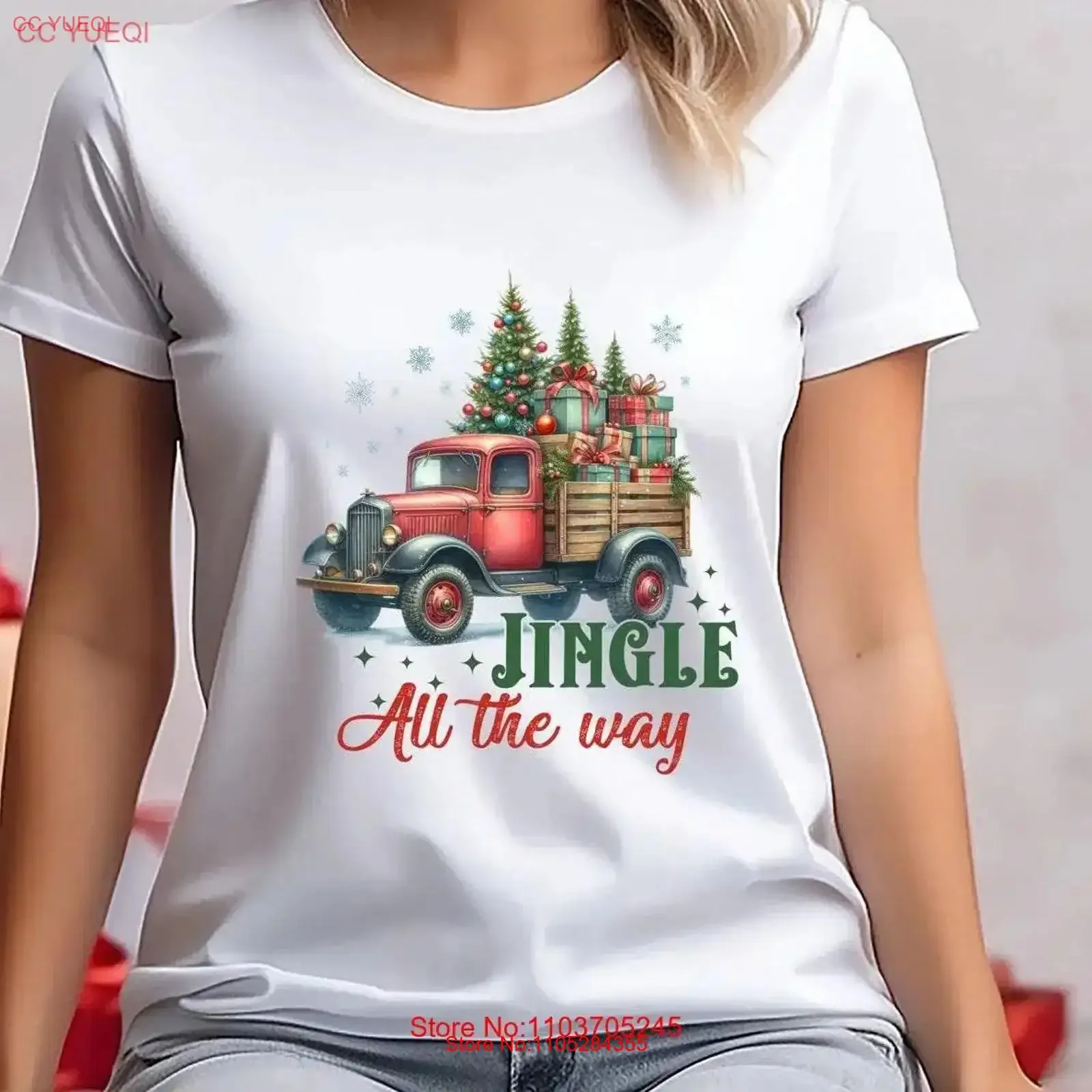 Jingle All the Way Rustic Red Truck Christmas Bella Canvas Crew Neck T Shirt DTF 95117 vintage Washed Slightly Breathable