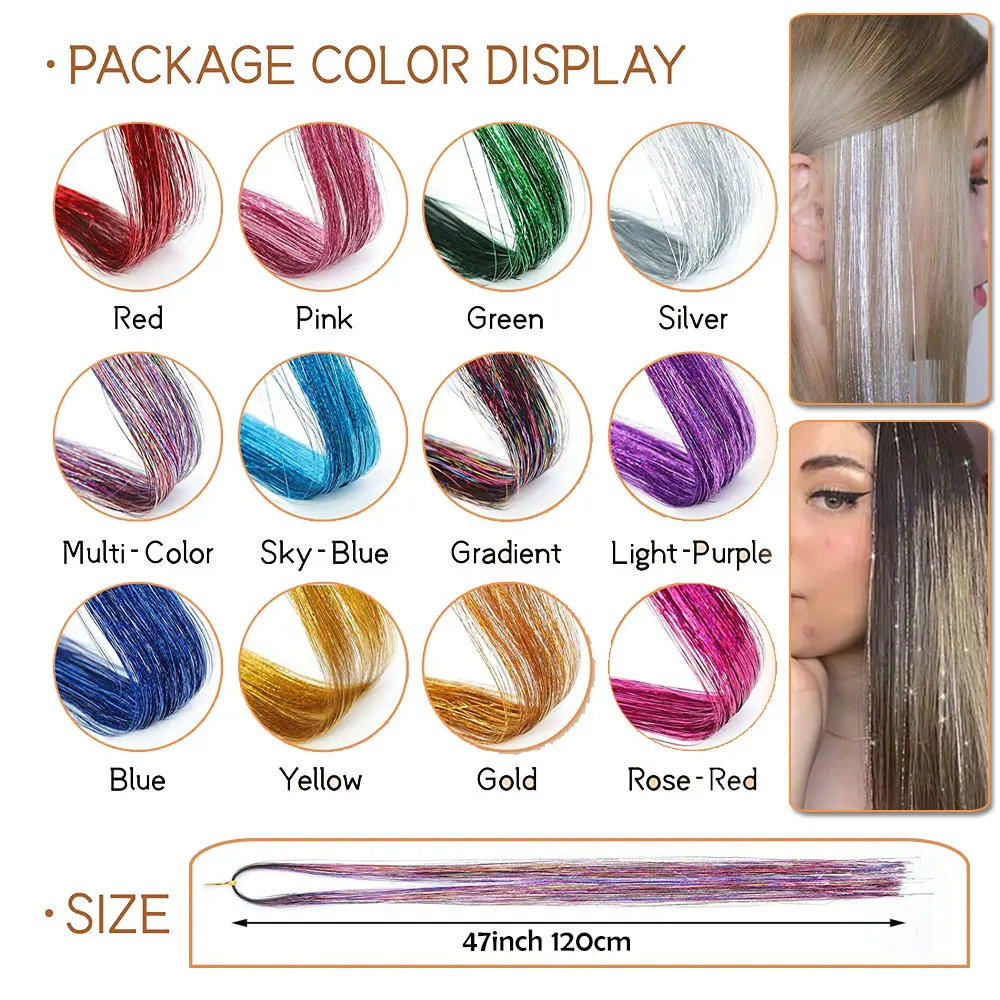 HAIRRO Synthetic Sparkle Hair Tinsel Rainbow Colored Strands Headwear Hairbinge Hair Laser Hair Extensions Decor Glitter Strips