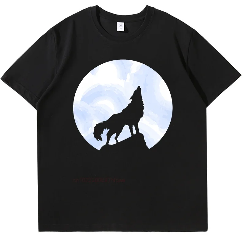 Howling Wolf At Blue Moon Fashion Shirts Graphic Tee Tops & T-Shirt New Arrival Goods Short Sleeve Tee Cotton Men's T-Shirts