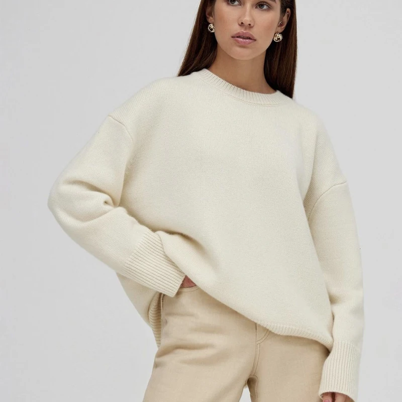 Hirsionsan Basic Regular Knitted Cashmere Sweater Women 2023 New Winter Loose Solid Ladies Pullovers Warm Casual Knitwear Jumper