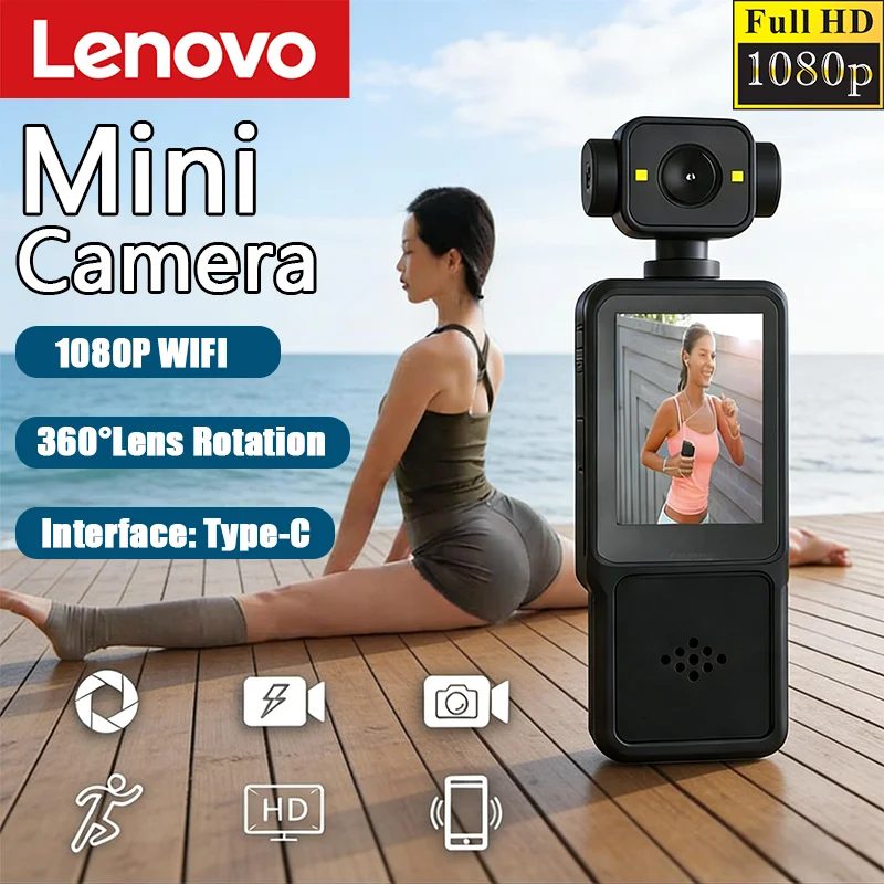 

Lenovo Mini Handheld 180 ° Rotating Portable Anti-shake Camera 1080P HD Display Wifi Wireless Wearable Night Vision Motion Cam