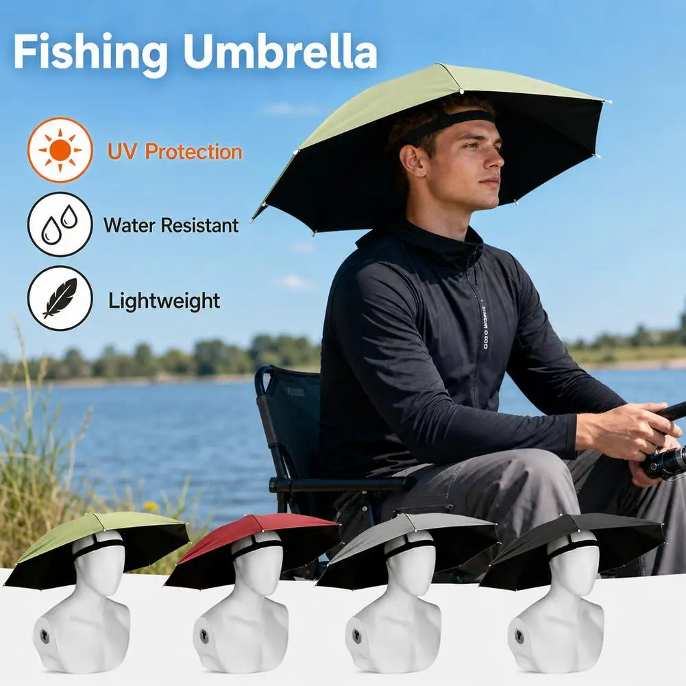 Hands Free Umbrella Hat Black Coating UV Protection Foldable Sun Shade Caps Waterproof Headwear For Fishing Hiking Camping
