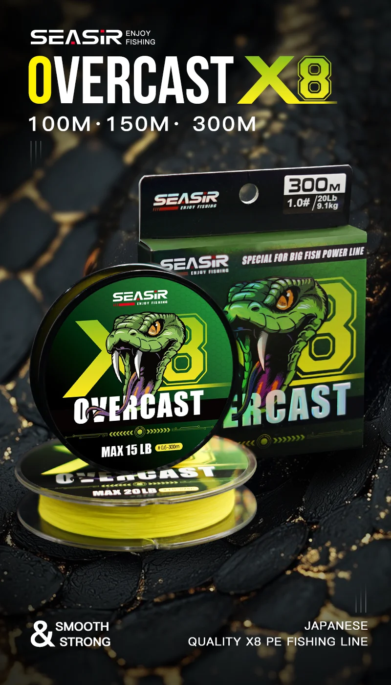 SEASIR Overcast X8 PE Angelschnur, 8-fach geflochten, Multifilament, japanische Qualität, 100–300 m, 15–50 lb, Hauptschnur für große Fische, Power Line – Detail 1