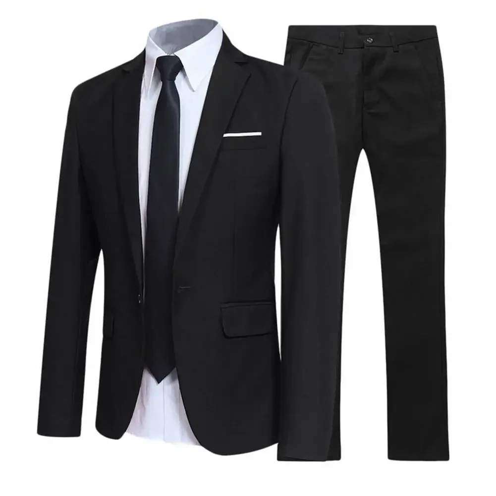 Men Suit Set Turndown Collar Formal Business Suit Male Blazer Jacket Pants Set Job Interview Gentleman Suit Slim Wedding Set