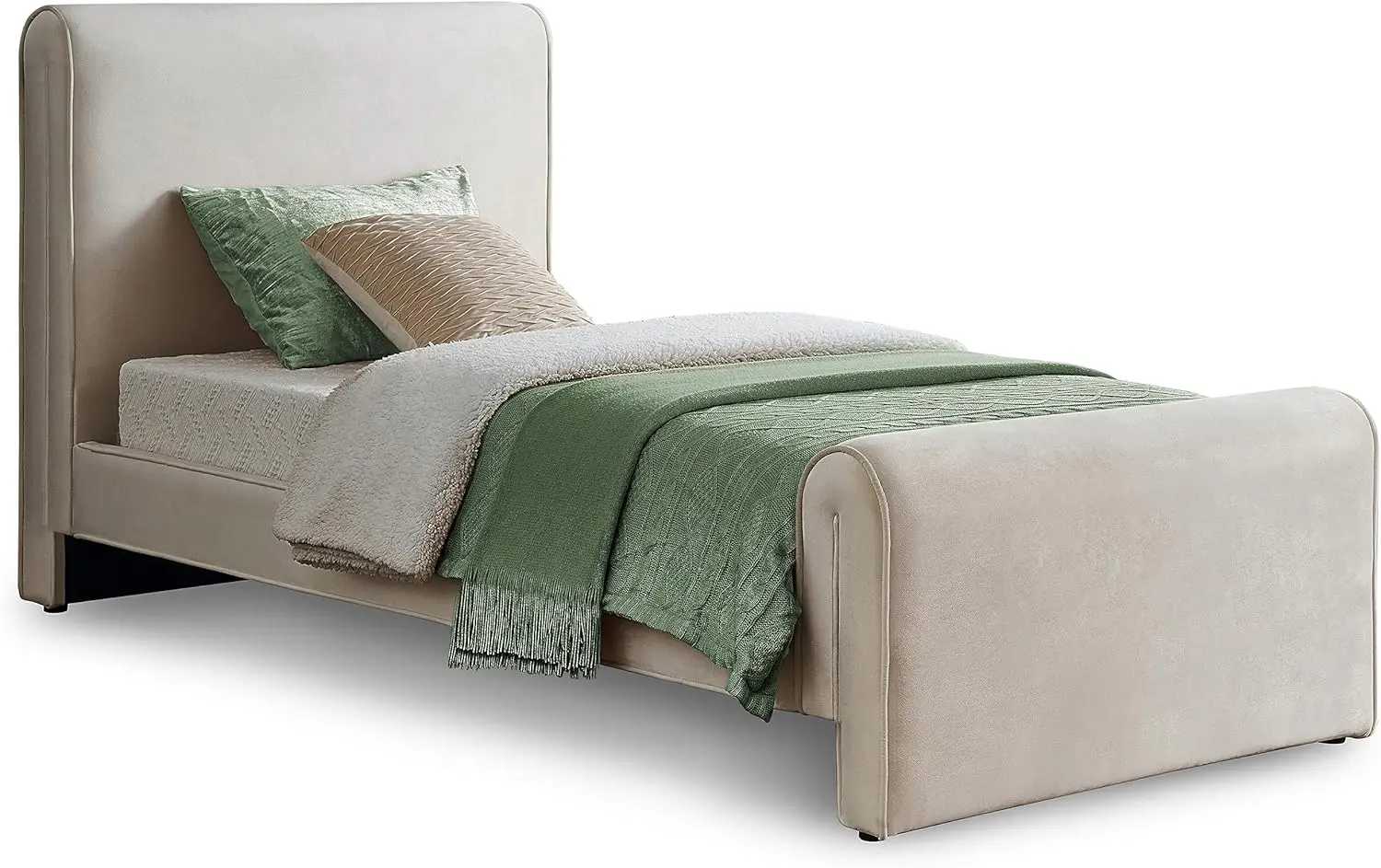 Meridian Furniture Sloancream-T Sloan Collection Modern | Contemporary Velvet Upholstered Twin Bed With Rich Soft Cream Velvet,