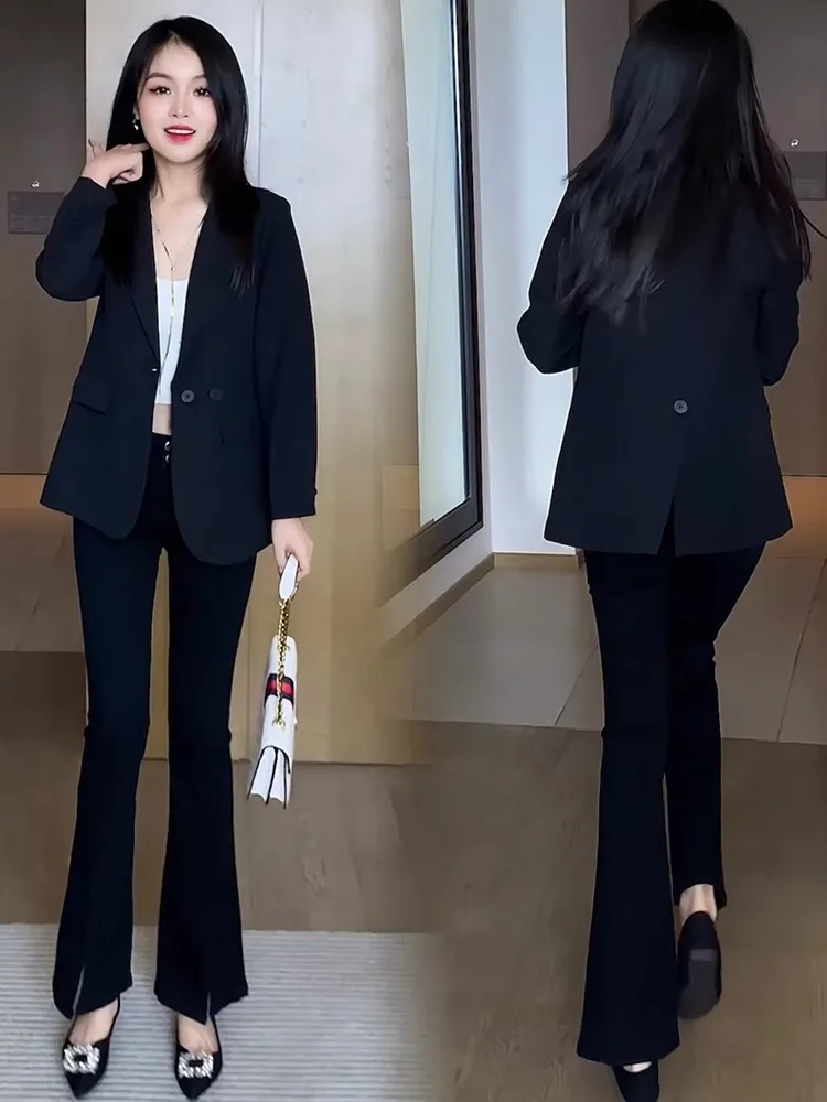 Casual Style Women's Suit Jacket Spring New Arrival Thin High-End Feeling Short Size Fashionable Button up Long Sleeve Pure C...