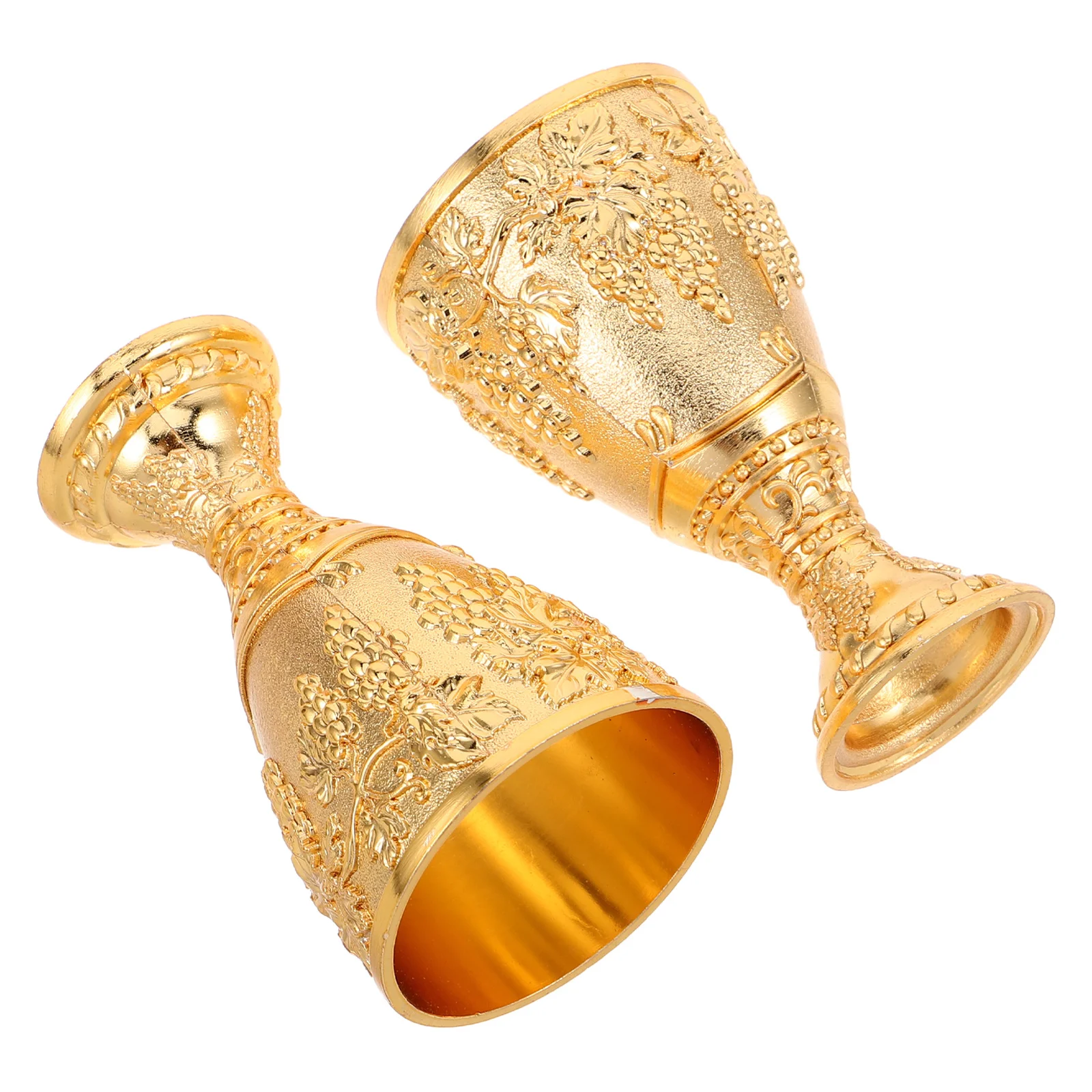 

2Pcs High Metal Wine Goblet Retro Zinc Alloy Embossed Floral Vintage Chalice for Medieval Party Communion Vintage Goblet