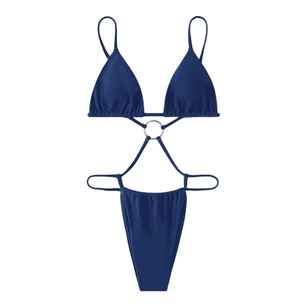 2026 Ultra-thin Bikini Sexy One-piece Bikini Set Ultra-thin Triangular Cup Top with Hollow Back High-cut Pleated Trunks Adjustab