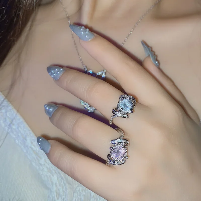 MDLFES Mo!ssan Diamant Style Original Nexus Niche Verrouillage Bague Diamant Femme Plaqué Or 18K Radiant 2.0 Ct Rose