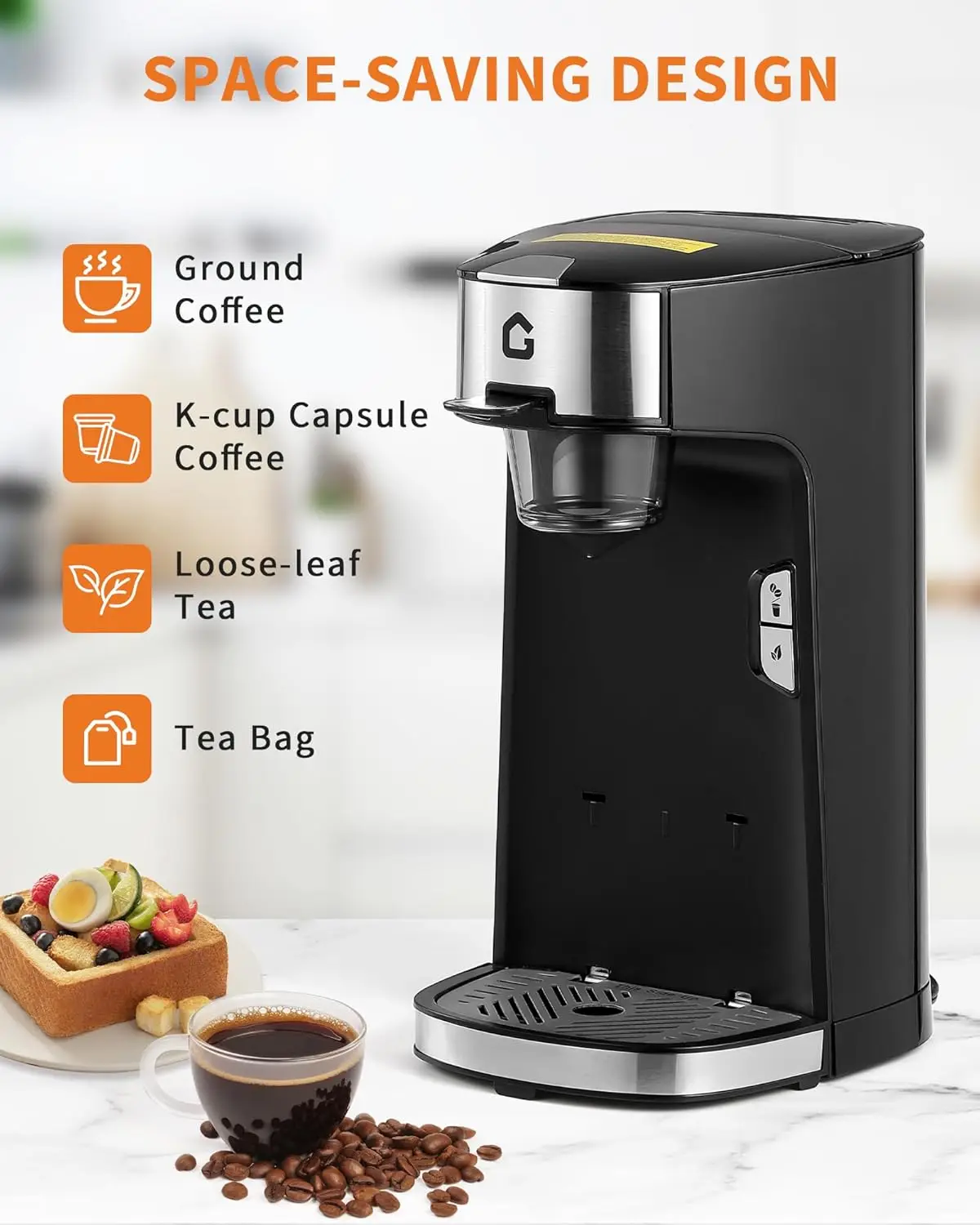 Single Serve Coffee Maker, K Cup Coffee Brewer for Capsule and Ground Coffee, Capsule Coffee Machine with 18.6 Oz Water Tank