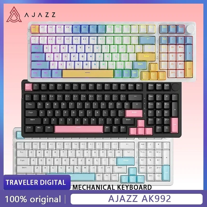 

AJAZZ AK992 Mechanical Keyboard Bluetooth Wireless 3-mode Gasket Full Key Hot-Plug PBT NKRO PC Laptop Gaming Peripherals