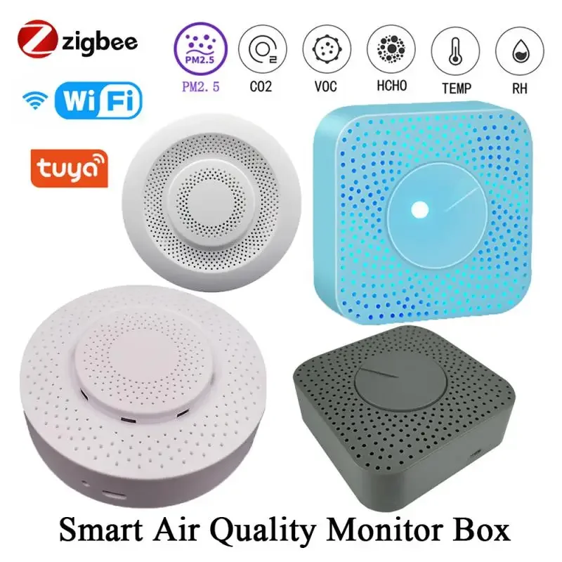 صندوق مراقبة جودة الهواء الذكي ، Tuya WiFi ، Zigbee ، VOC ، HCHO ، PM2.5 ، 10 كاشف الغاز ، درجة الحرارة ، مقياس الرطوبة ، مدبرة منزل الهواء ، 6 في 1