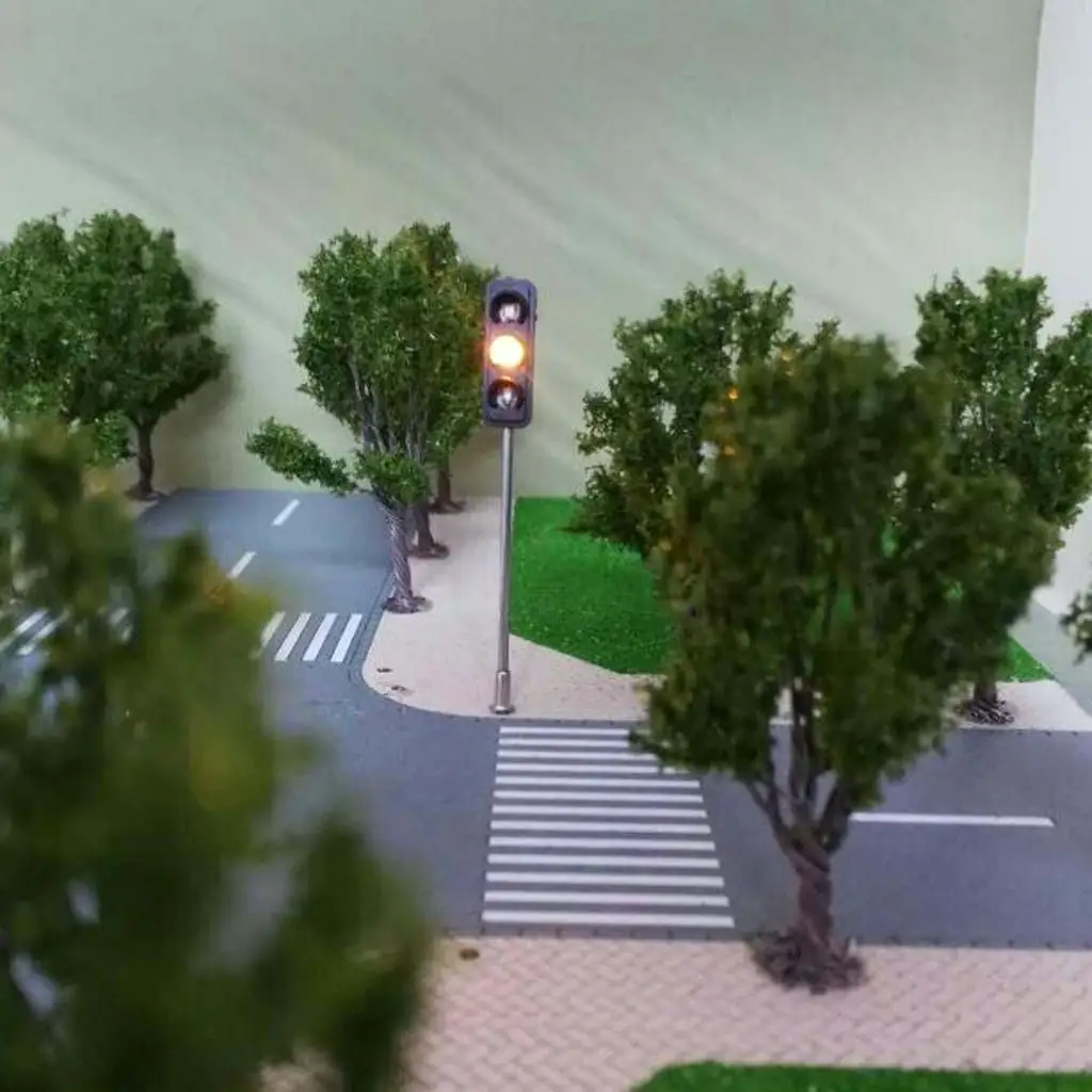 3 Stück Metall-Verkehrssignal, Fußgänger-Kreuzung, LED-Licht, Modell 5–6 V, HO OO, Zug, Eisenbahn, Architektur, Diorama, Landschaftslayout