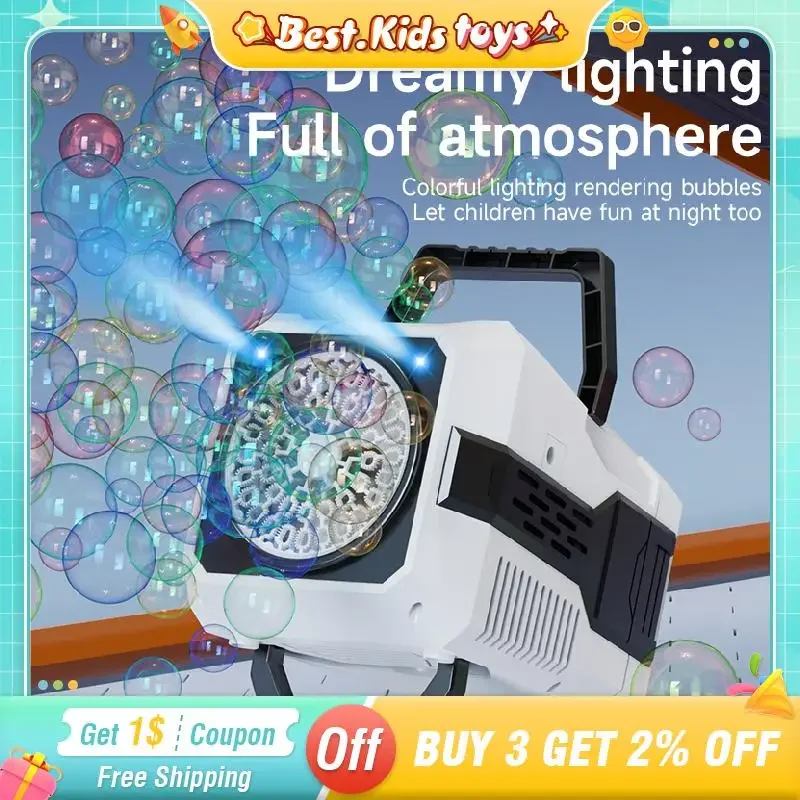 Máquina de bolhas portátil com 40 buracos, luzes automáticas portáteis para soprar bolhas, brinquedos para crianças, festa de casamento ao ar livre, jogos, presentes para meninas