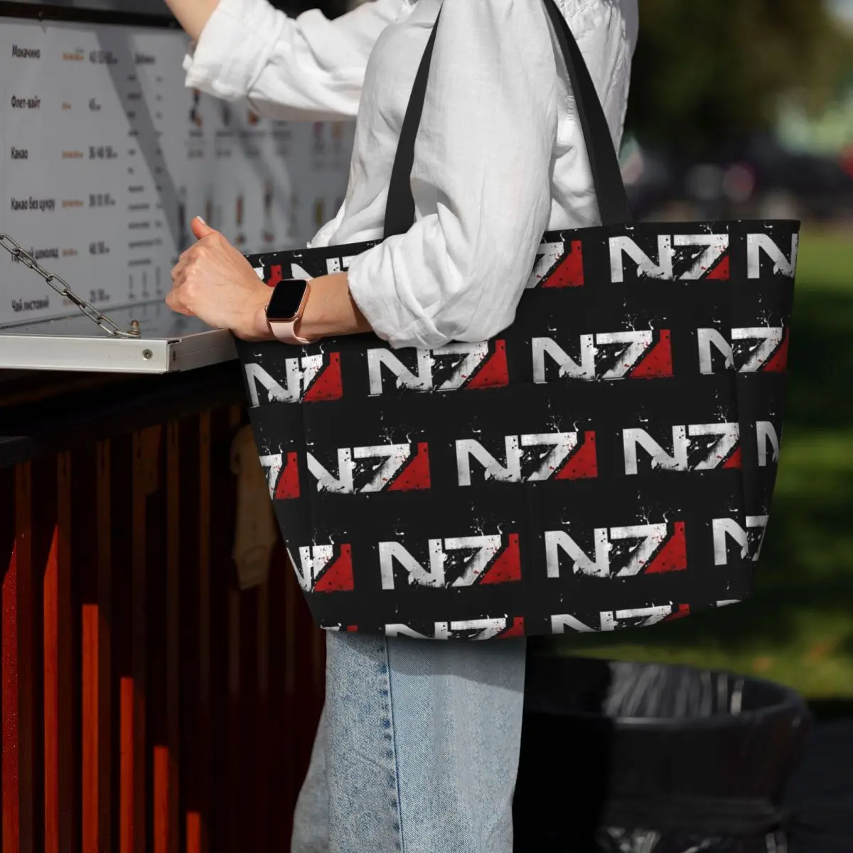 Mass Effect Distressed N7 Beach Tote Bag Sport Gym Yoga Duffle Large Tote Bag Women Travel Bag Fitness bag