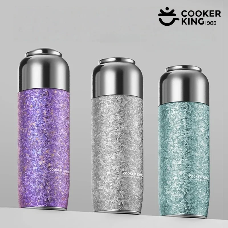 

COOKER KING 330ML/460ML Double Wall Insulated Water Bottle Pure Titanium Thermos Cup Coffee Mug with Magnetic Lid＆Tea Strainer