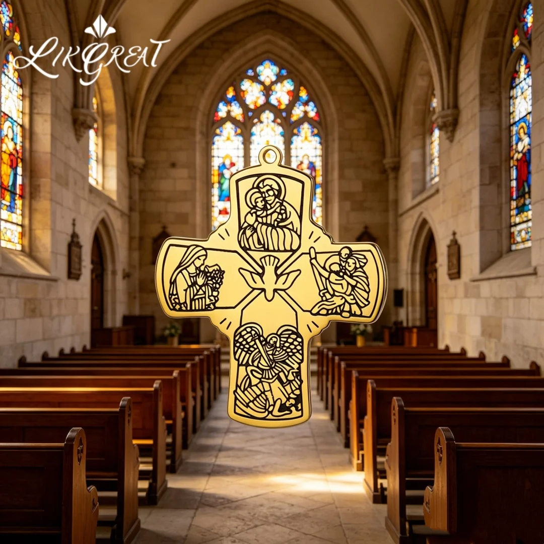 St. Christopher Cross Pendant Four-Way Cross Pendant Religious Saint Medal Charm Unisex Christian Faith Jewelry Travel Protect