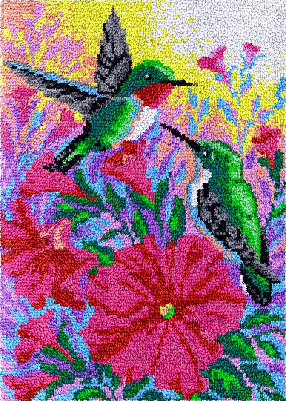 

Hummingbirds Latch Hook Rug Kits for Adults Color Printed Birds and Flowers DIY Crafts Arts Carpet Home Decoration smyrna Gift