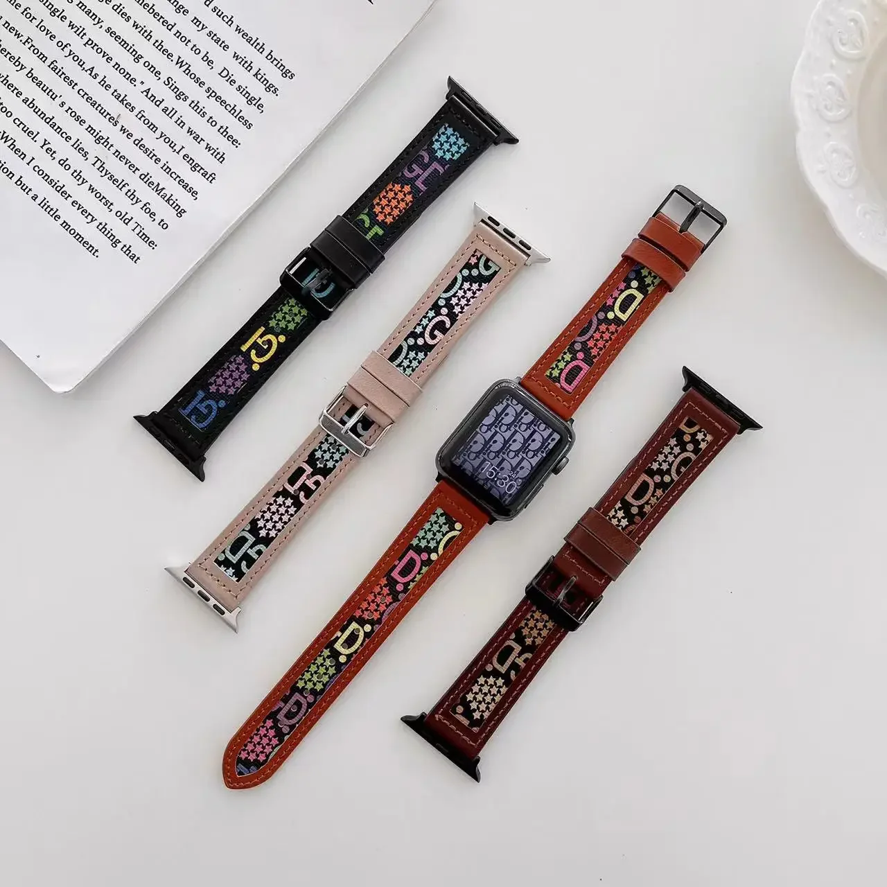 Leather Strap For Apple Watch Ultra 10 9 8 7 49mm 45mm 41mm 42mm 46mm Letter Style Bracelet Wristband iWatch 6 5 4 3 SE Correa