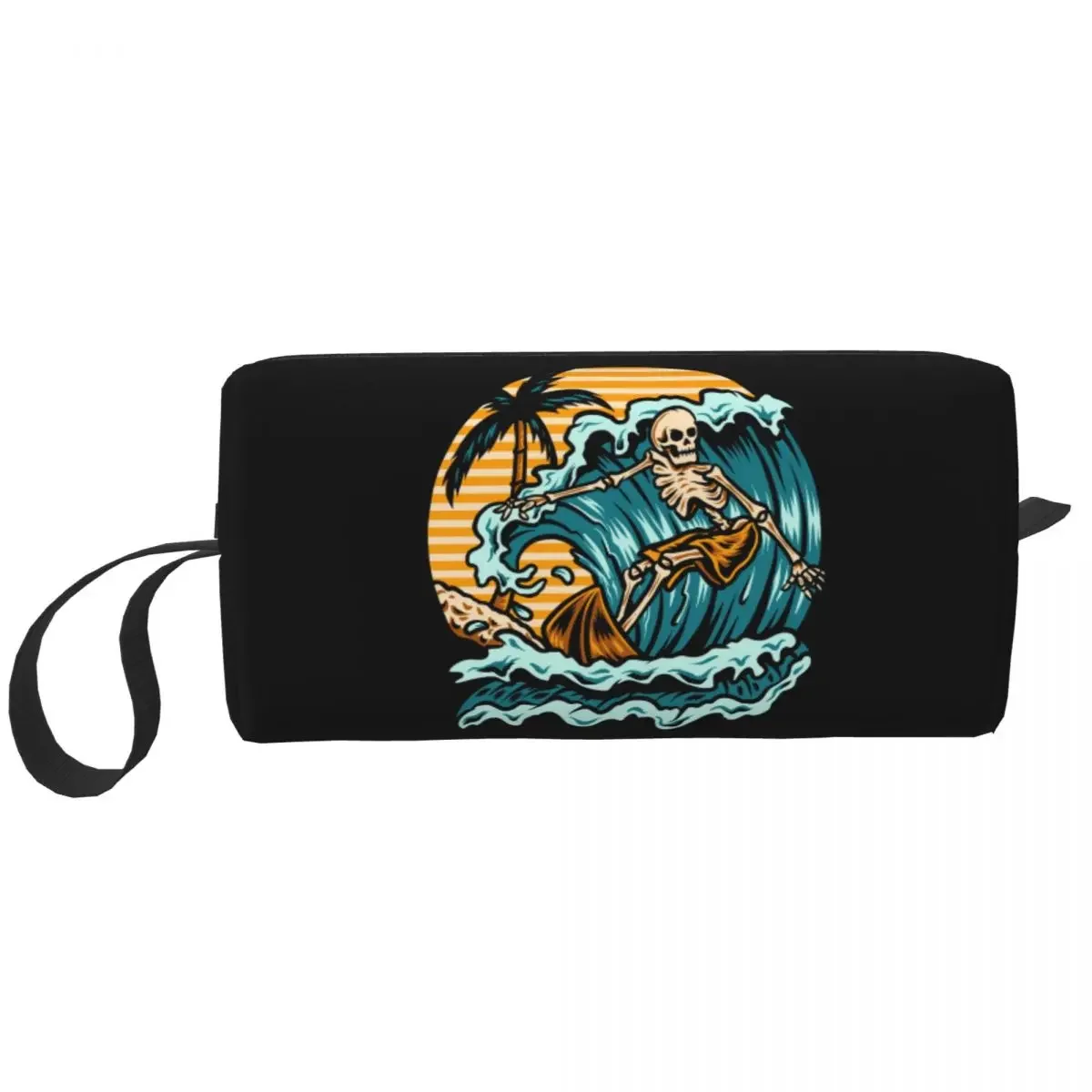 Summer Surfing Skull Makeup Bag for Women Travel Cosmetic Organizer Cute Surf Rider Storage Toiletry Bags