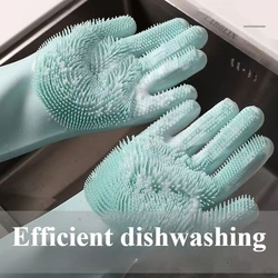 Dishwashing Cleaning Gloves Magic Silicone Rubber Dish Washing Gloves for Household Sponge Scrubber Kitchen Cleaning Tools