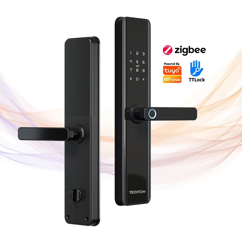 

005 Newest Tuya Wifi Digital Smart Door Lock with Smart Phone Fingerprint Code Card and Key