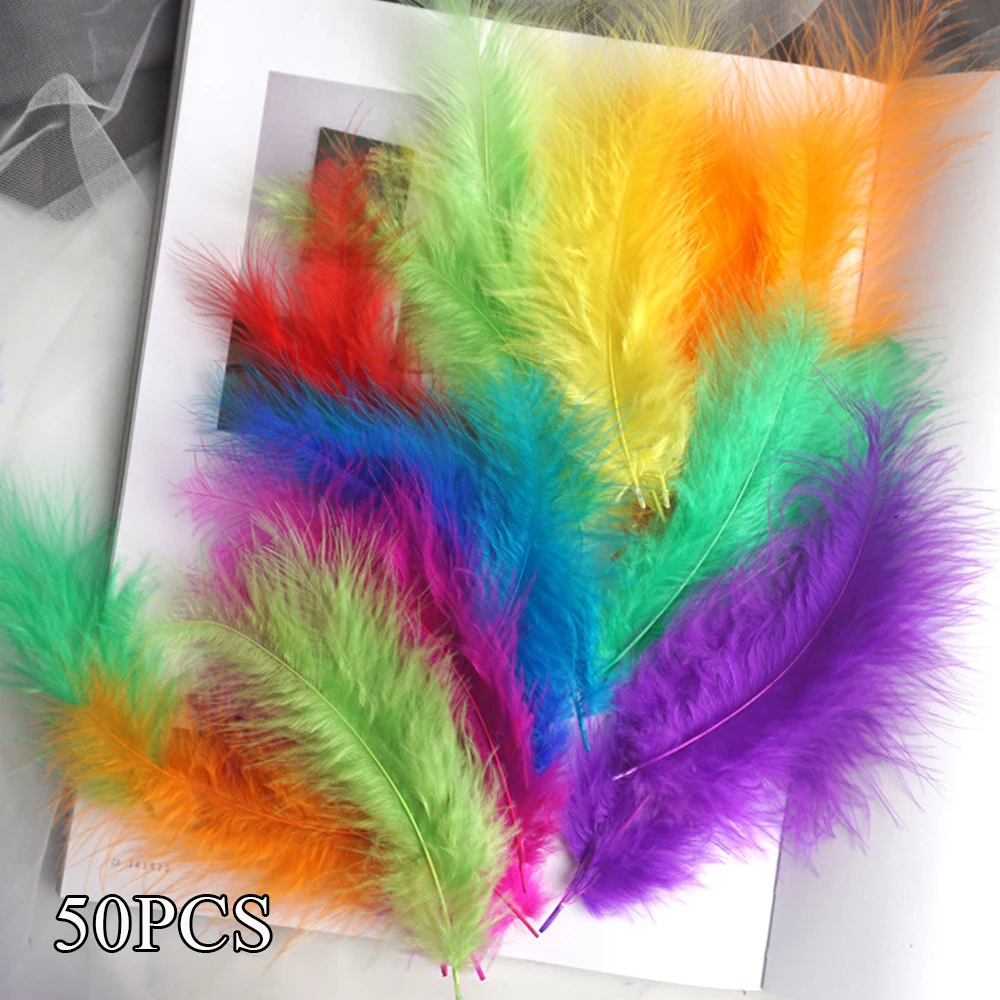 50Pcs/Pack Feathers Plush Natural Feather Plume 10-15cm Turkey Feather Colorful Fluffy Feathers Decorative  All Match Solid