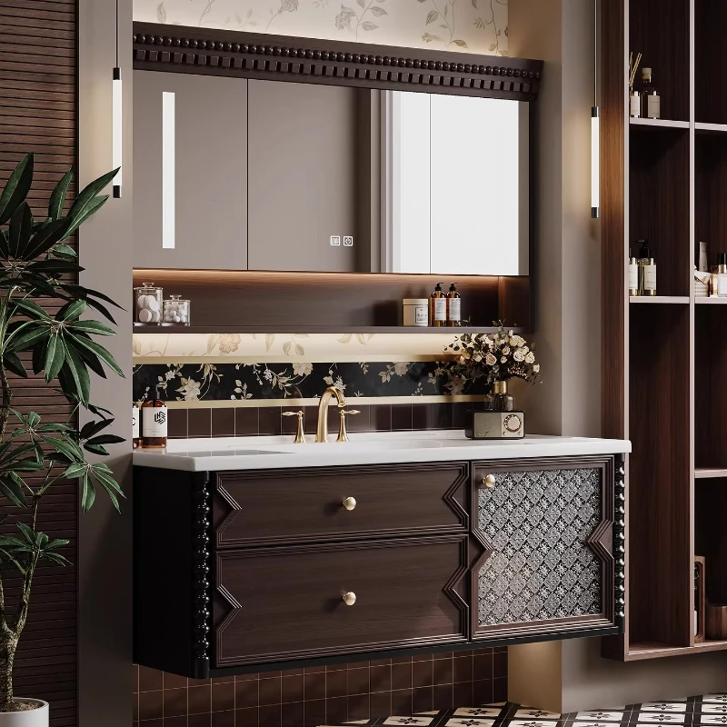 

French retro bathroom cabinet combination ceramic integrated washbasin toilet washbasin