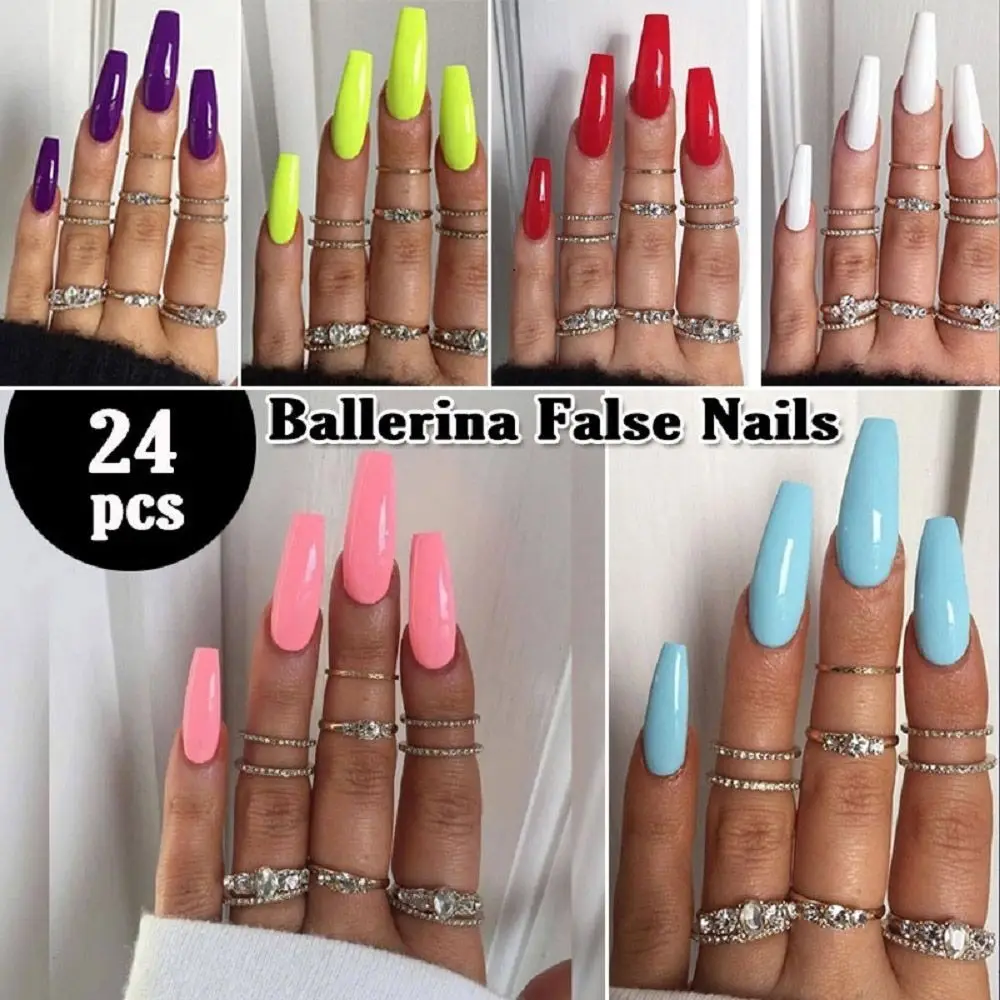 

24Pcs/Set Art Full Cover Manicure Nail Tips False Nails Ballerina Nail Coffin Fake Nail