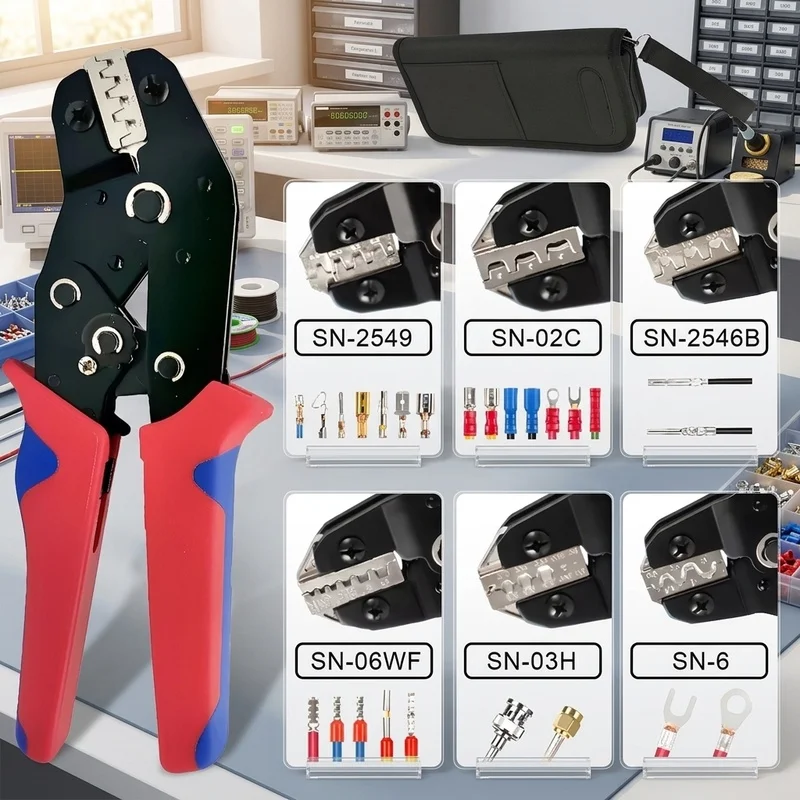 SN-58B 2549 2546B Crimping Pliers, Multifunction Terminal Crimper for Dupont JST MOLEX Ferrules Butt Solar Connectors