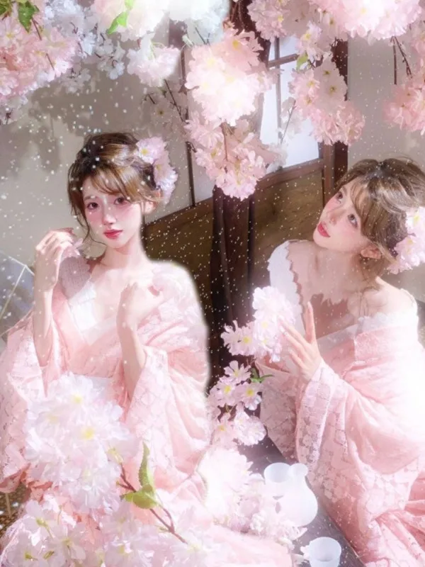 

Розовое кружевное кимоно для женщин, улучшенная версия, в японском стиле, для фотосессий в студии, летние новинки