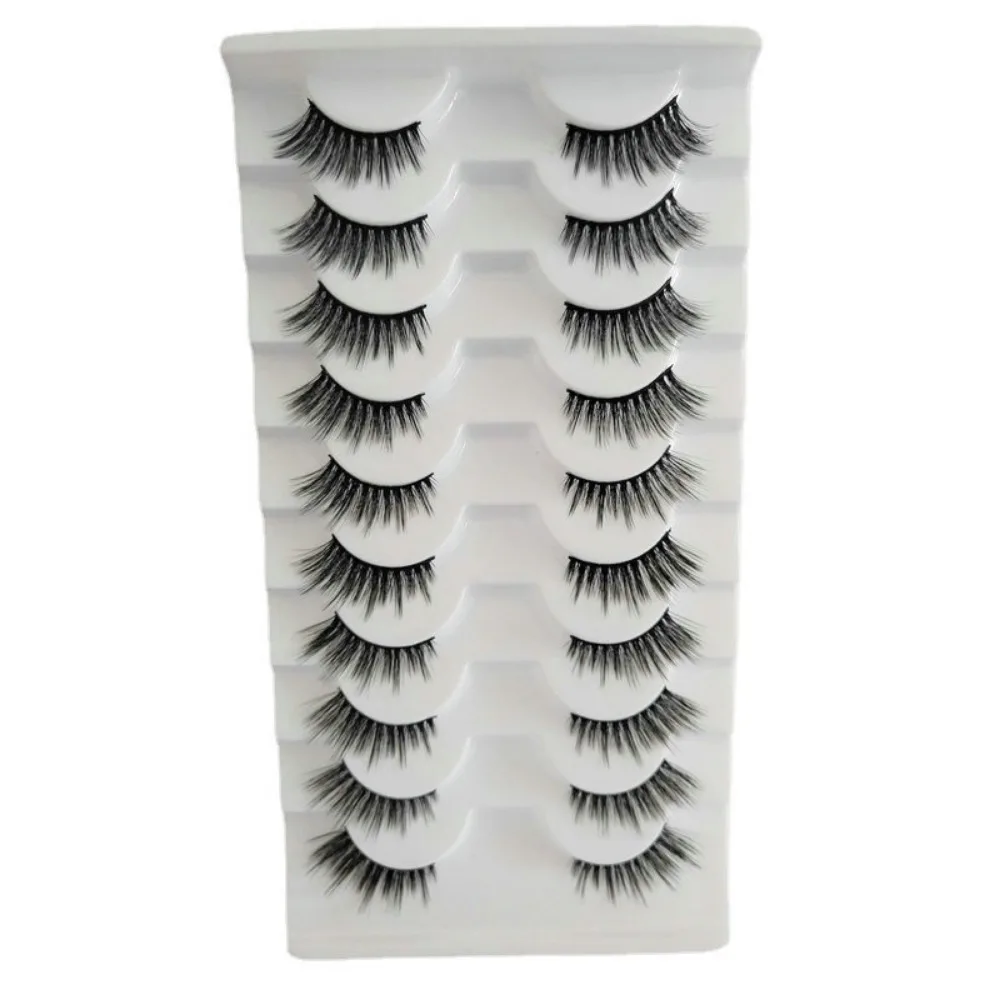 10 paia ciuffi e folti mezze ciglia allungamento della coda dell'occhio stelo nero occhi di gatto ciglia finte riutilizzabili ciglia soffici naturali arricciate 3D