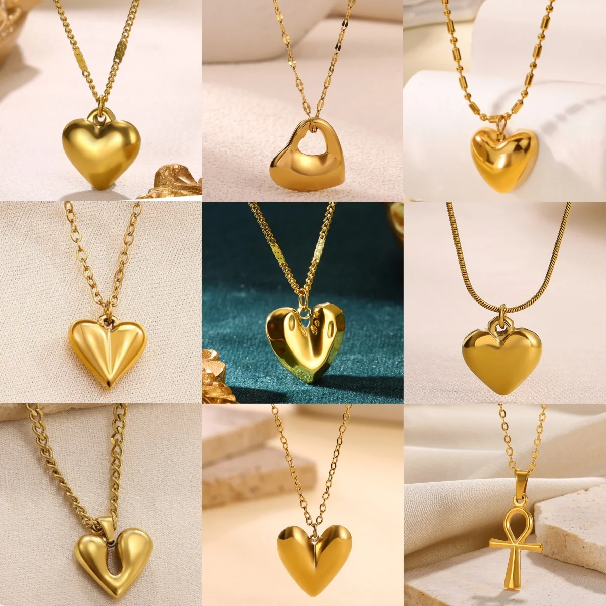Romantic Heart Series Stainless Steel Pendant Necklaces For Women Heart Gold-Plated Necklace Festival Jewelry Gift Free Shipping
