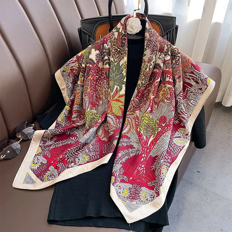 90*90cm Square Scarf Twill Cotton Feeling Women Head Shawls And Wraps Luxury Print Neck Scarves Hijab Bandana Pashmina