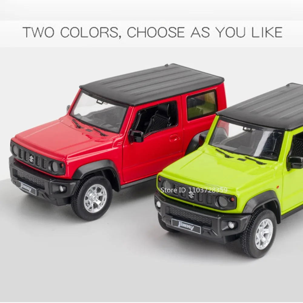 1:26 Modellspielzeug Suzuki Jimny 2018 Autos Legierung Druckguss Ornament Geländewagen Sound Licht Türen geöffnet Zurückziehen für Jungen Geschenke
