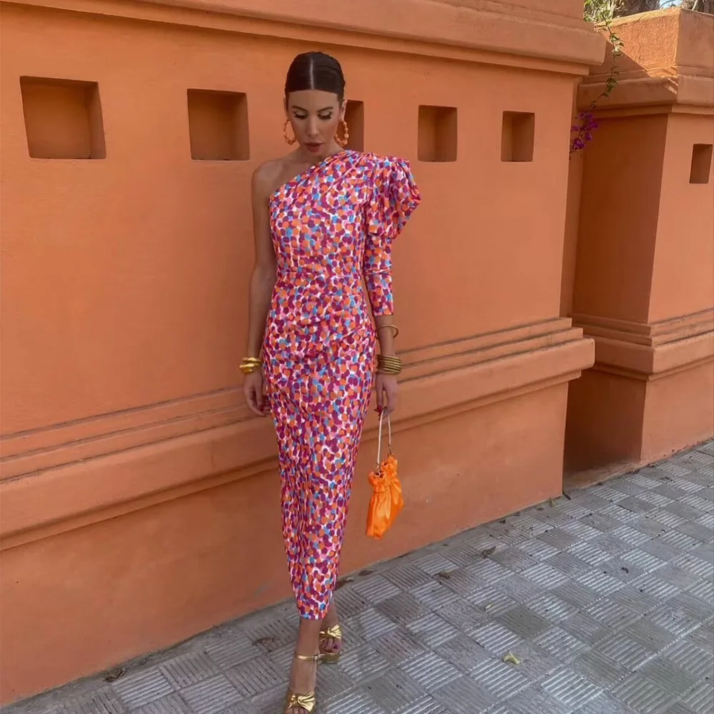 

Summer Women Dress Floral Print Casual Dresses Asymmetric Off Shoulder Long Dress Elegant Dresses for Women New Female Clothing