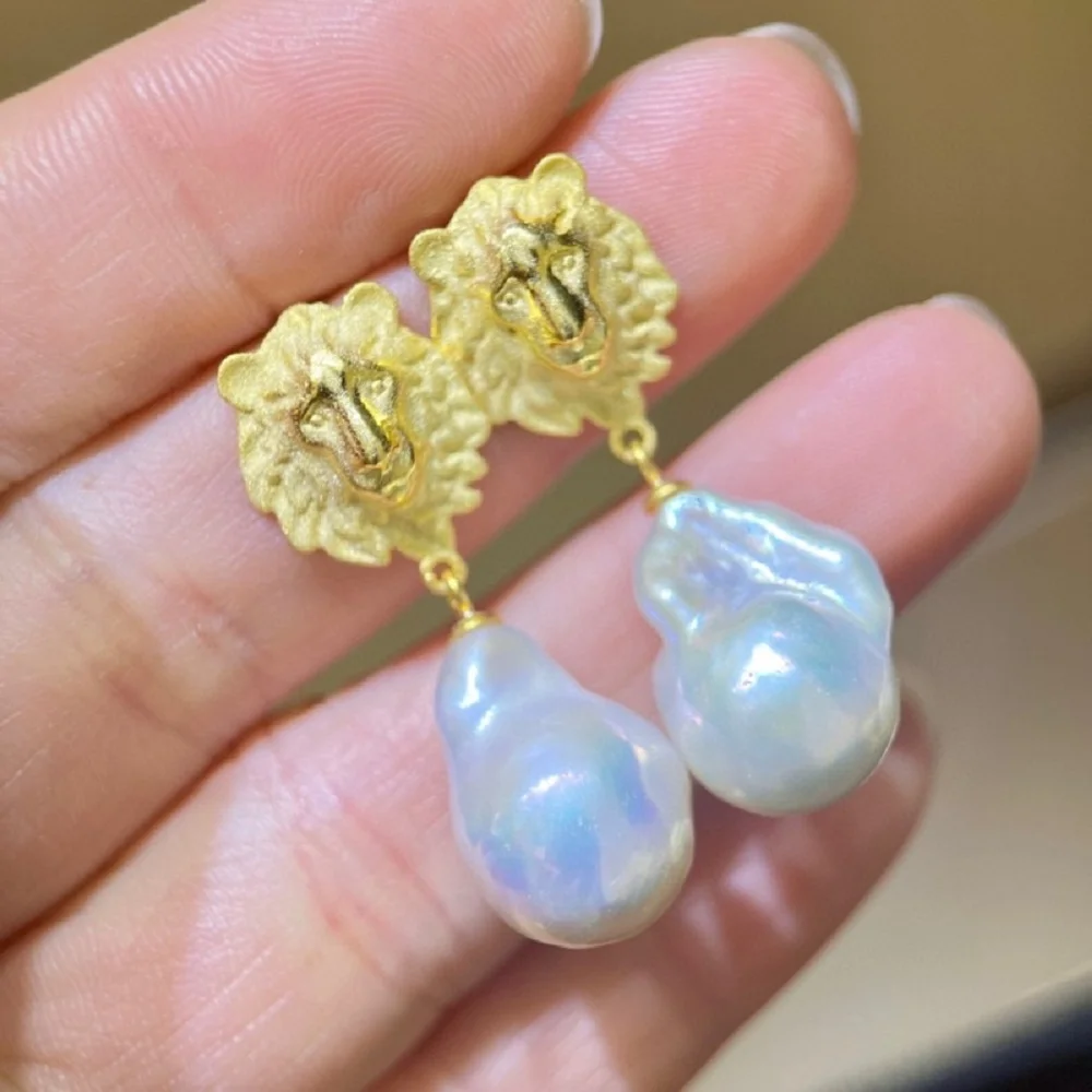 

New Pearl Earrings AAA 13-19mm Natural South Sea Baroque White Pearl Earrings 925s