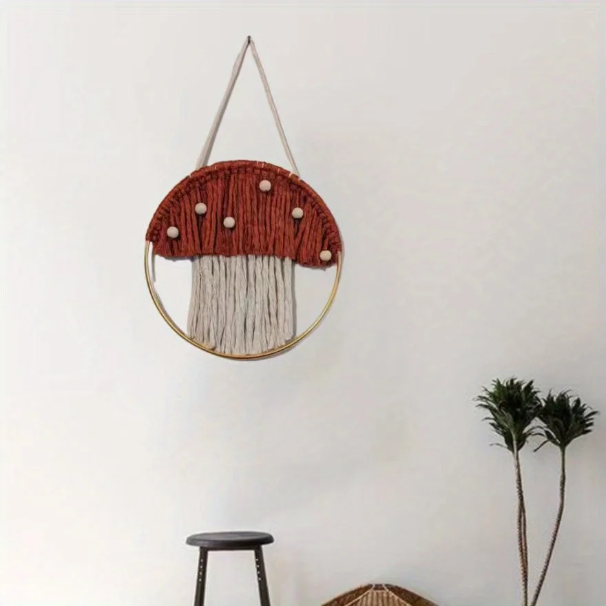 1pc Mushroom Circular Tapestry Wall Decor Home Design Macrame Wall Art Decor Home Decoration Modern Macrame Wall Hanging Tapestr