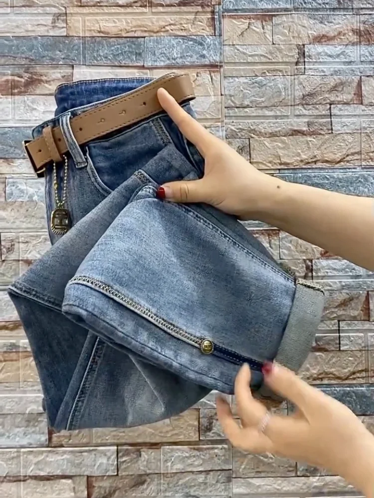 Imagem -04 - Jeans Reto de Cintura Alta para Senhoras Ajuste Solto Calça Jeans Haren Stretch Jeans até o Tornozelo Novidade para Primavera e Outono 2023