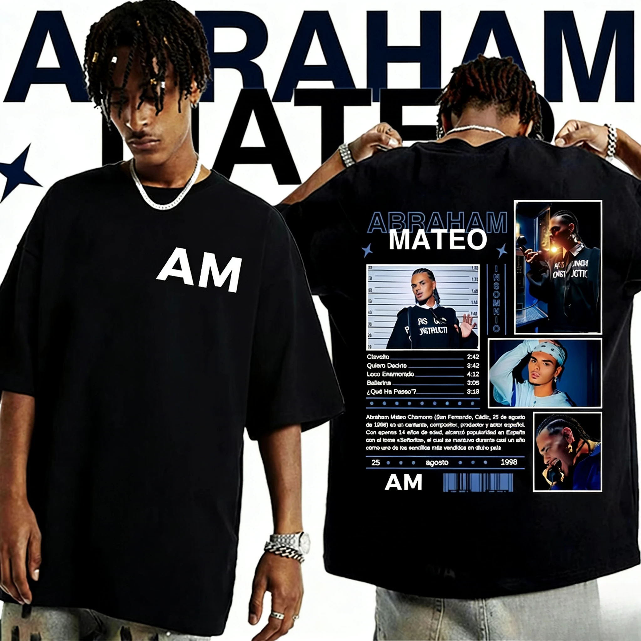 

Rapper Abraham Mateo's Men's and Women's 2025-26 Summer Pure Cotton 100% Printed Loose Casual Fashion Trendy Design T-shirt