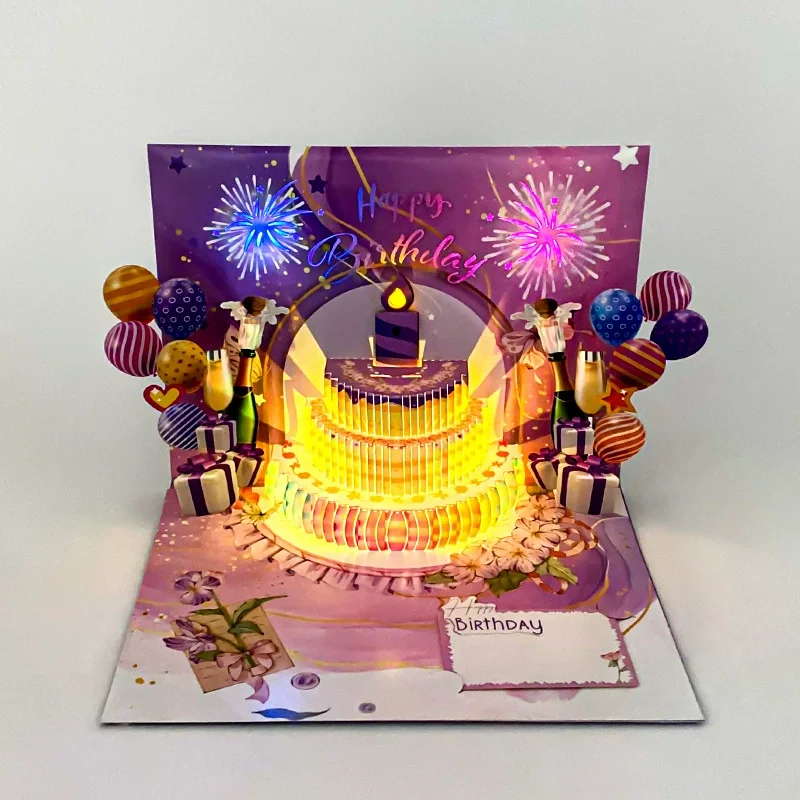 Cake Theme 3D Pop-Up Birthday Card with Music Play Function Greative Brithday Greeting Card