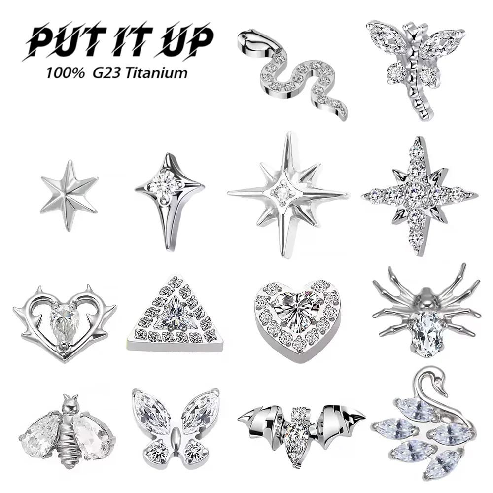 

PUTITUP F136 Titanium Trendy Niche Lip Studs Inlaid Cubic Zirconia Earrings Flat Ear Studs Nose Rings Body Piercing Jewellery