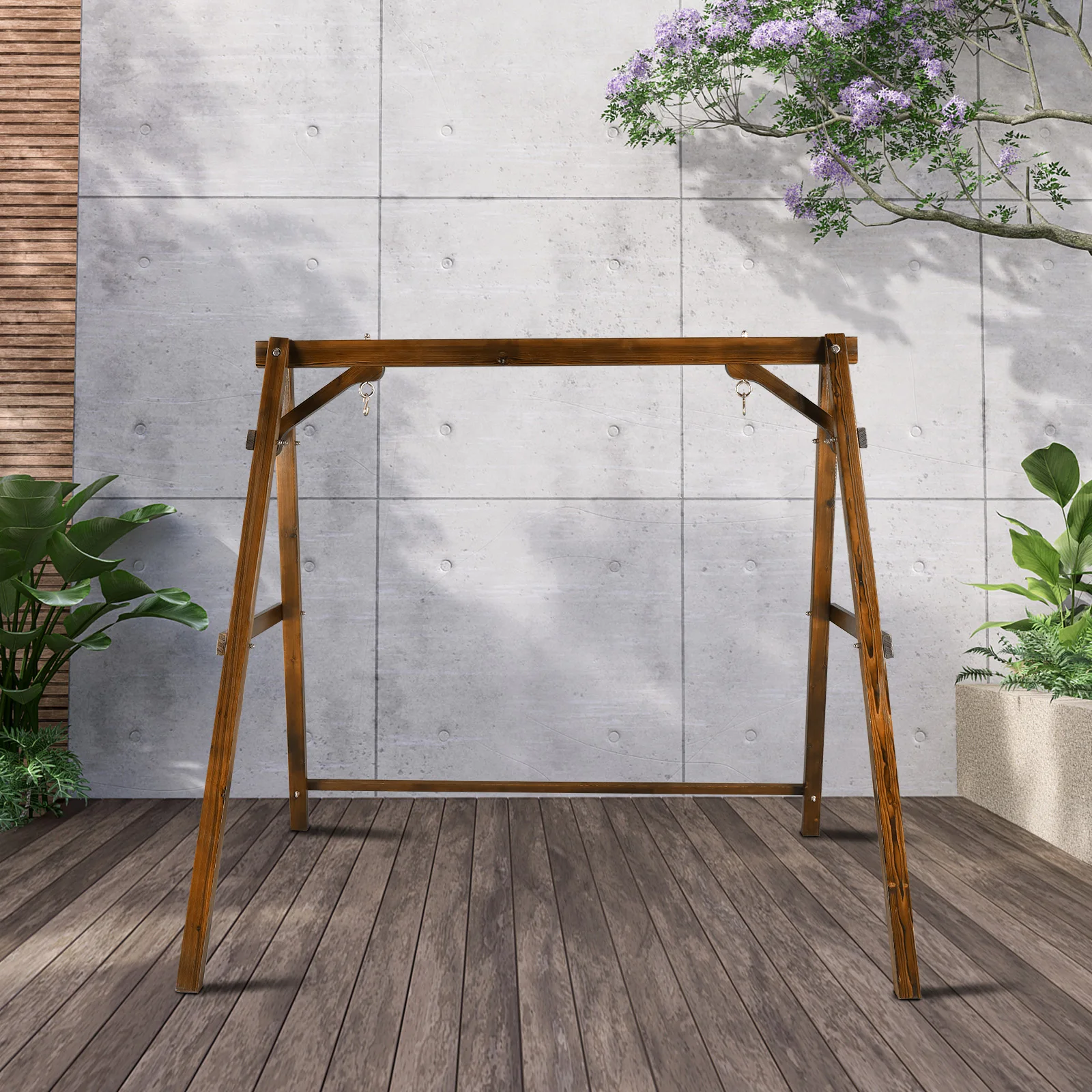 188*135*170cm 600lbs Fir Suitable For 4ft Swing Chair Wood Swing Frame Carbonized Color